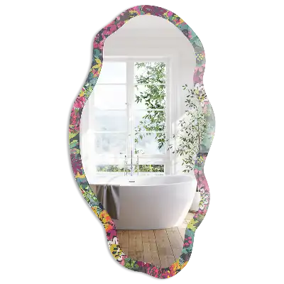 Miroir encadré à impression florale de forme irrégulière
