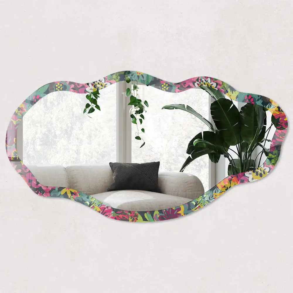 Miroir encadré à impression florale de forme irrégulière