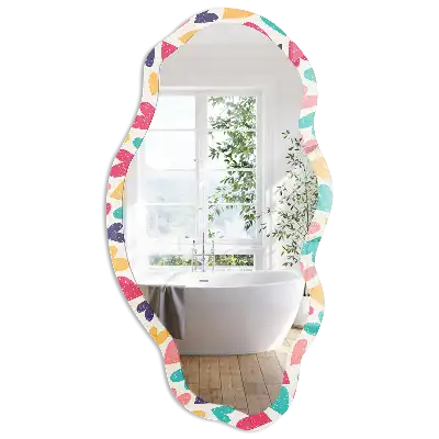 Miroir encadré à impression de cœurs colorés de forme irrégulière