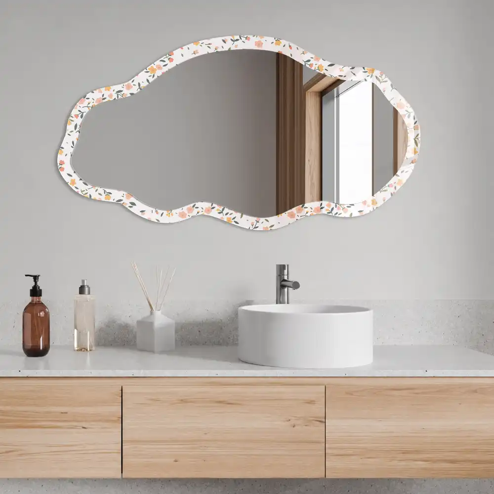 Miroir encadré à motif floral avec impression de forme irrégulière
