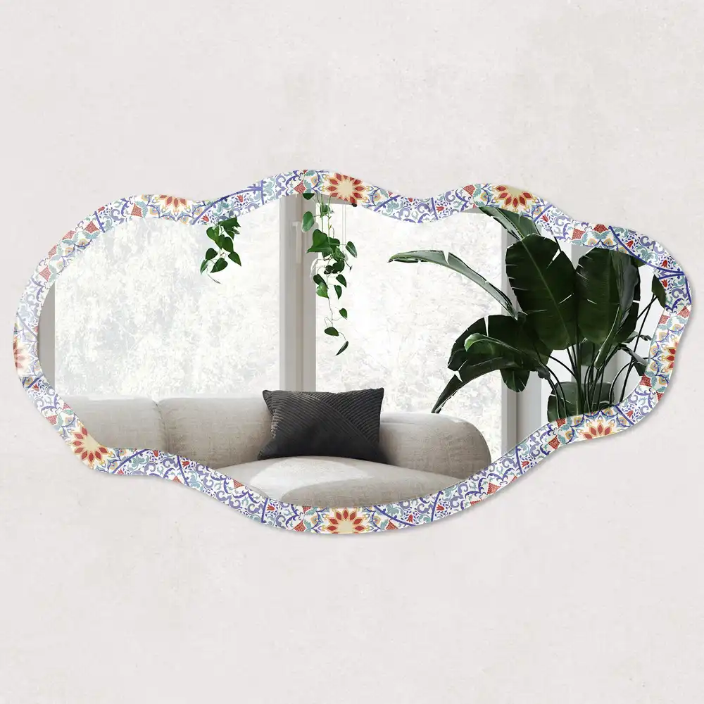 Miroir décoratif irrégulier à impression mandalas orientaux