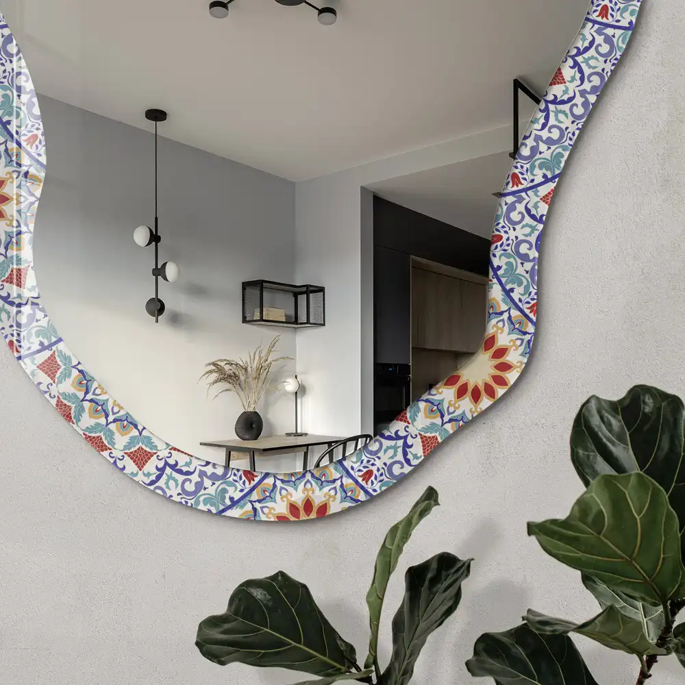 Miroir décoratif irrégulier à impression mandalas orientaux