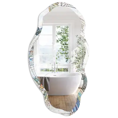 Miroir irrégulier avec impression mosaïque abstraite