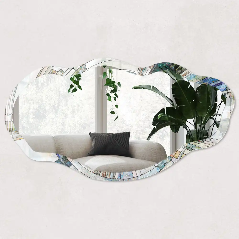 Miroir irrégulier avec impression mosaïque abstraite
