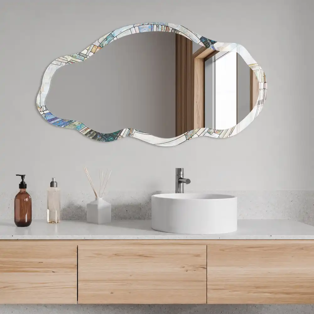 Miroir irrégulier avec impression mosaïque abstraite