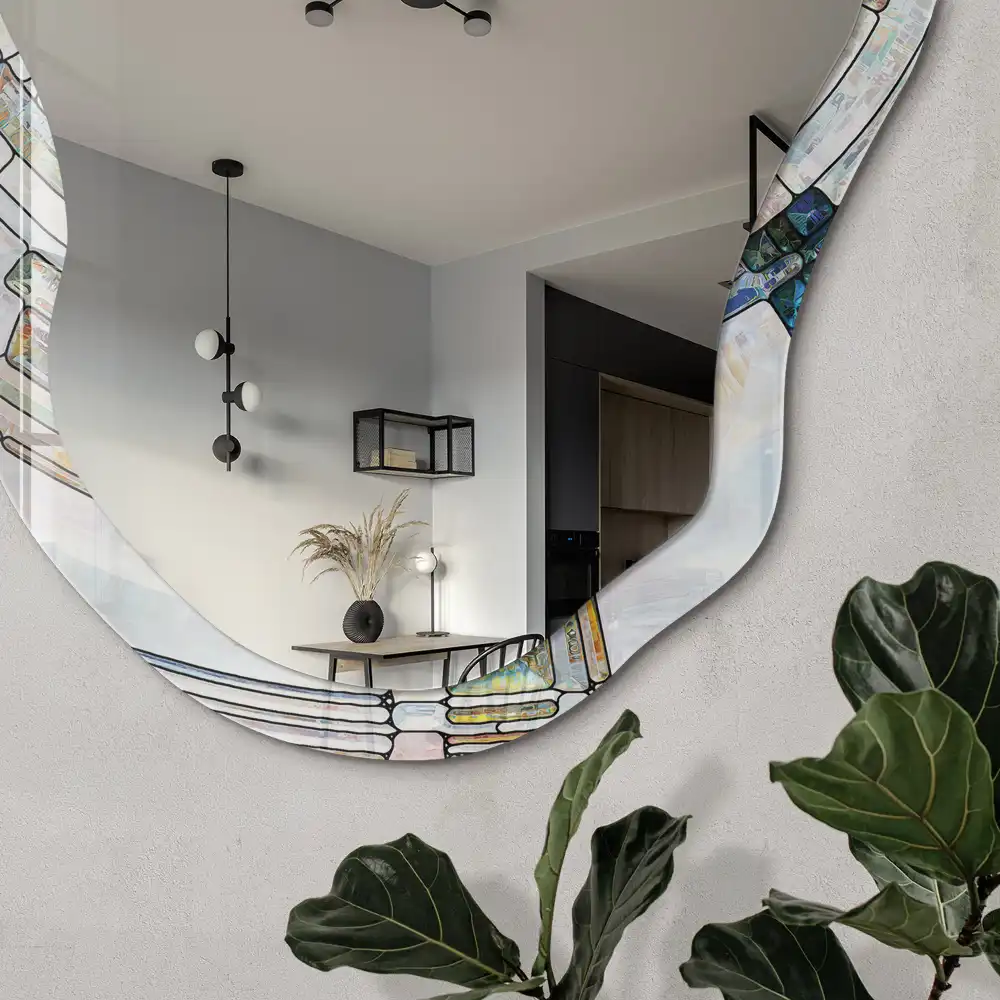 Miroir irrégulier avec impression mosaïque abstraite