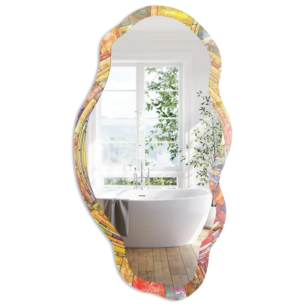 Miroir irrégulier à motif mosaïque coloré