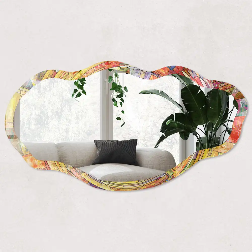 Miroir irrégulier à motif mosaïque coloré