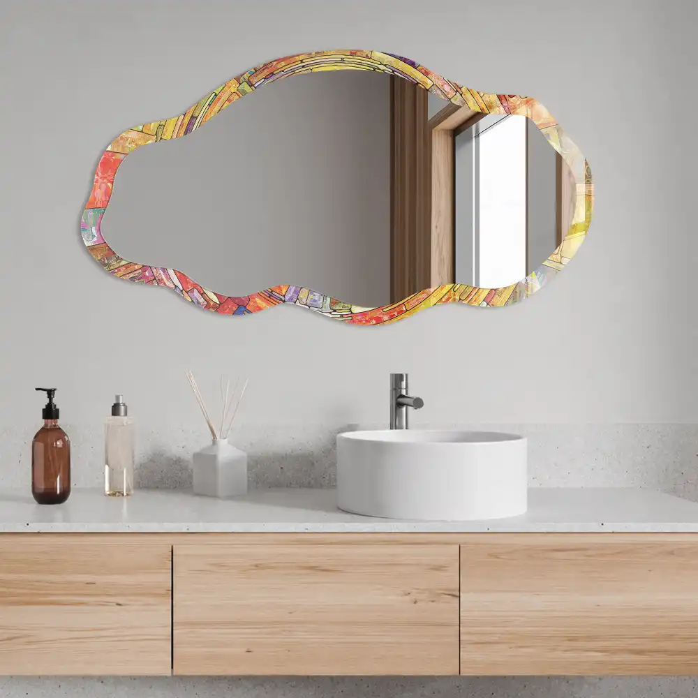 Miroir irrégulier à motif mosaïque coloré