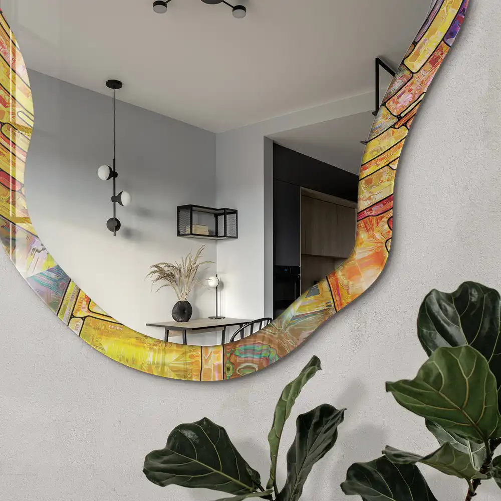 Miroir irrégulier à motif mosaïque coloré