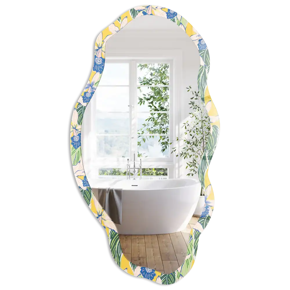 Miroir encadré à impression de fleurs tropicales aux formes irrégulières