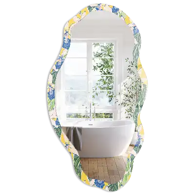 Miroir encadré à impression de fleurs tropicales aux formes irrégulières