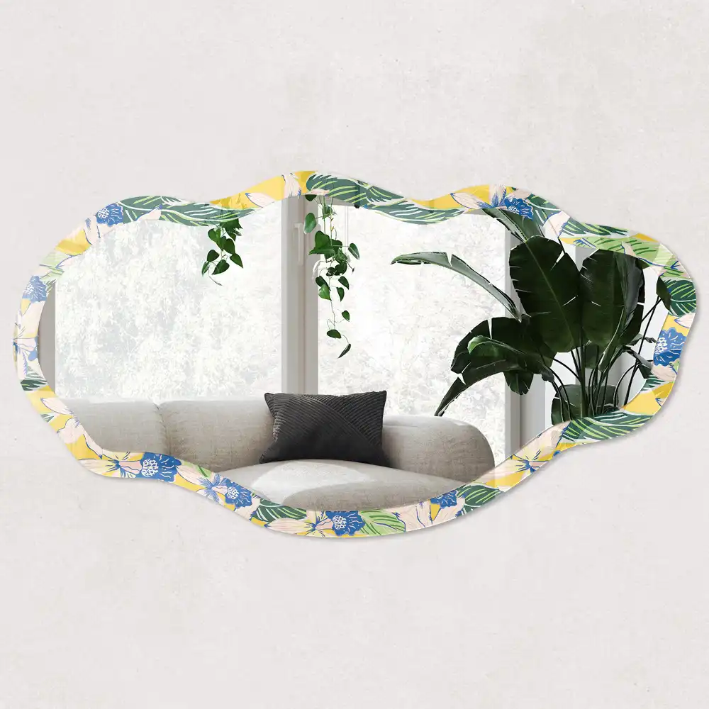 Miroir encadré à impression de fleurs tropicales aux formes irrégulières
