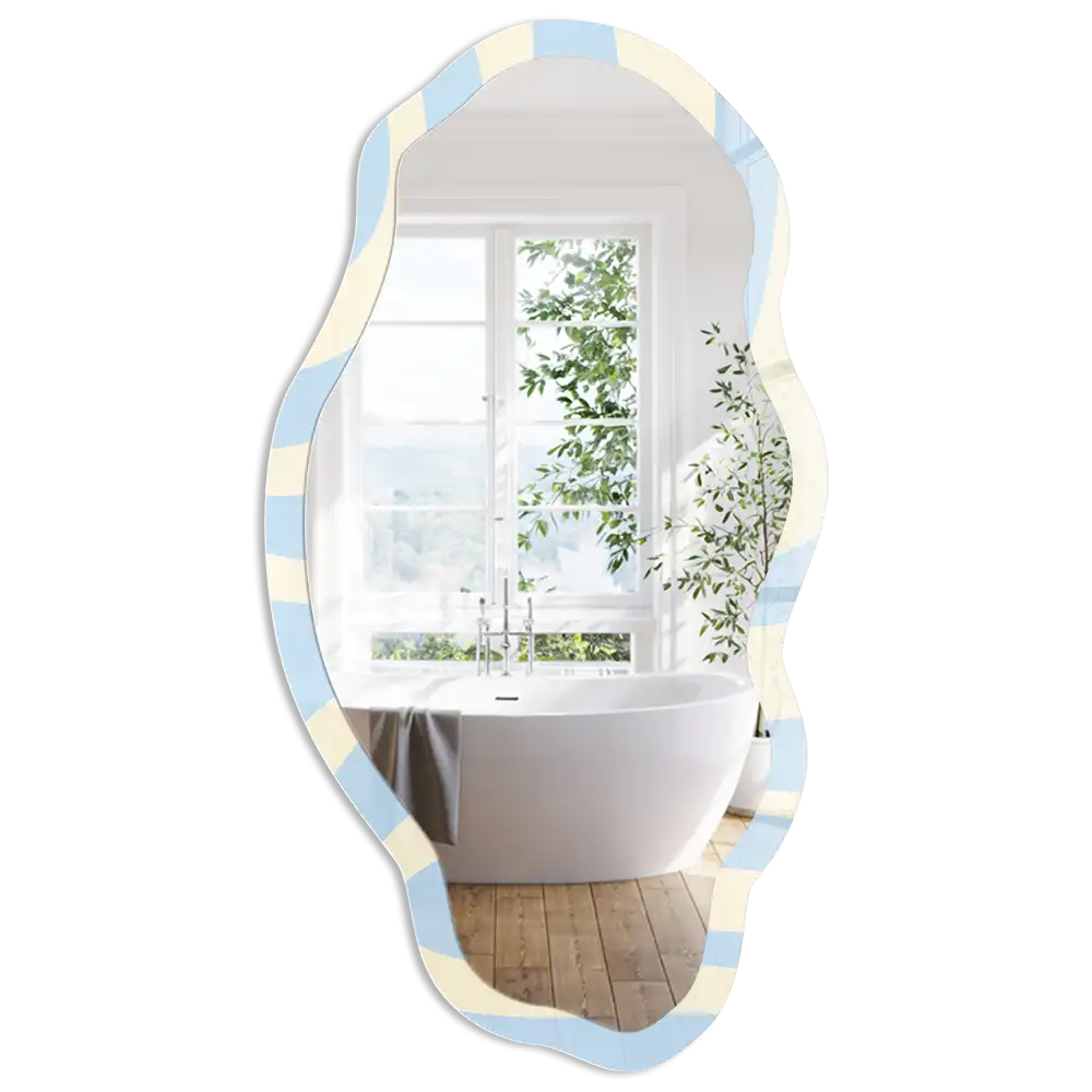 Miroir irrégulier avec impression vagues pastel