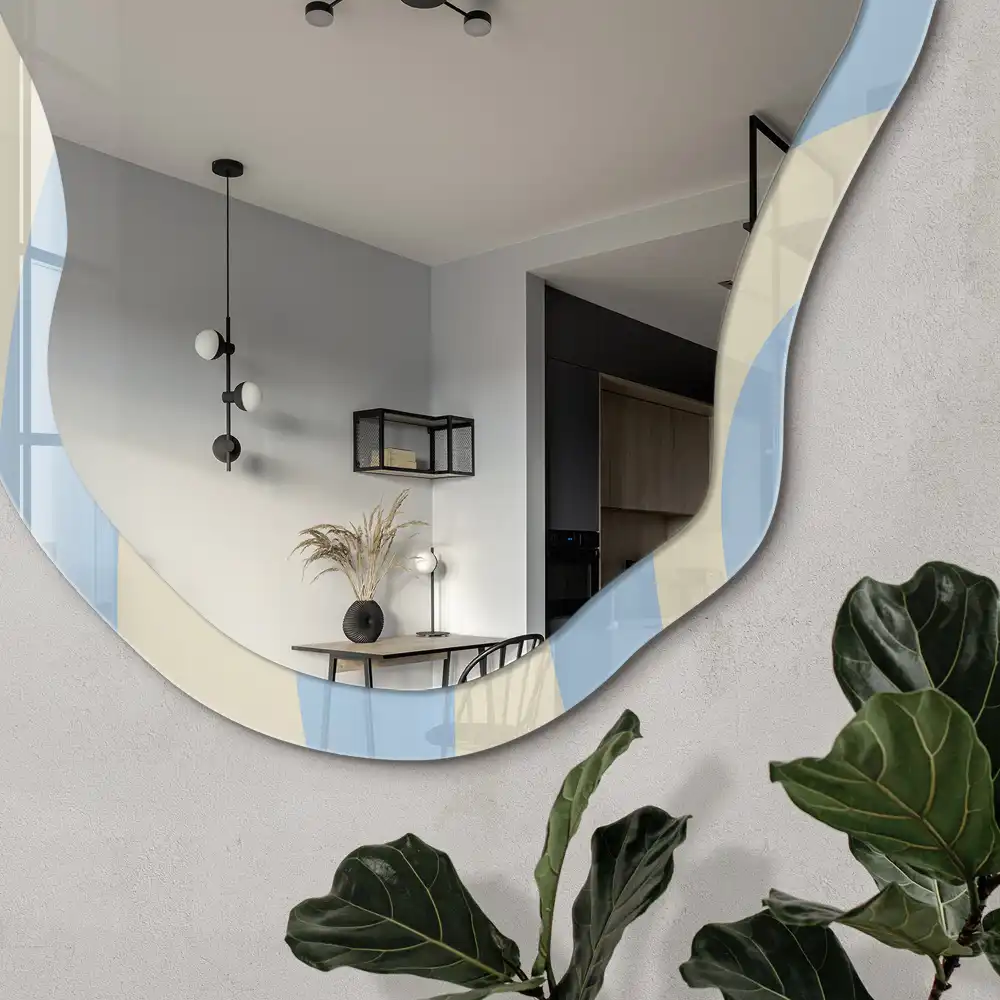 Miroir irrégulier avec impression vagues pastel