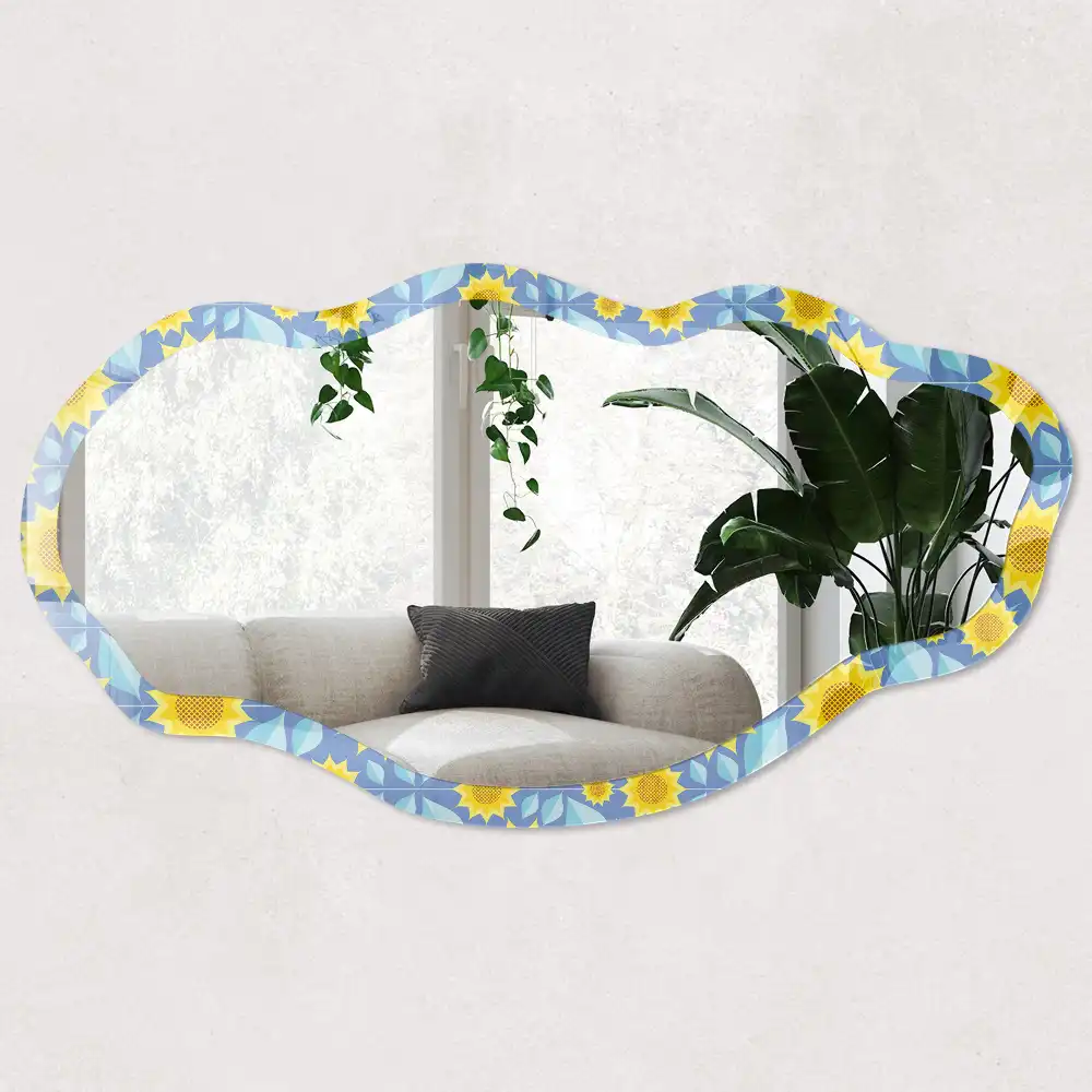 Miroir encadré avec impression forme irrégulière prairie ensoleillée