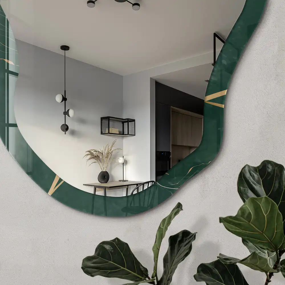 Miroir décoratif irrégulier avec motif feuilles élégantes