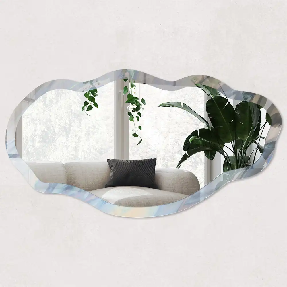 Miroir encadré à impression abstraite aux formes irrégulières et tons pastel