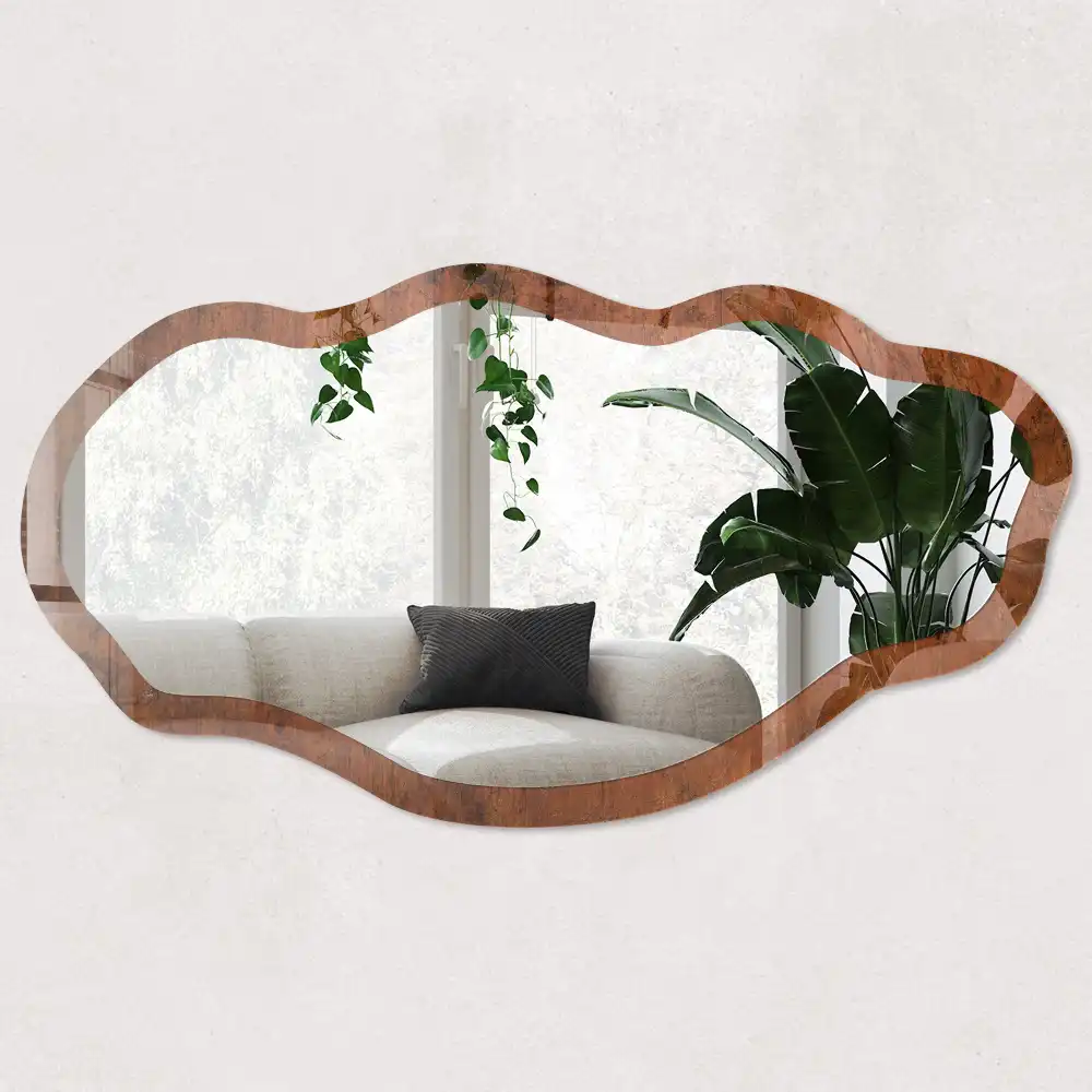 Miroir décoratif irrégulier à motif bois