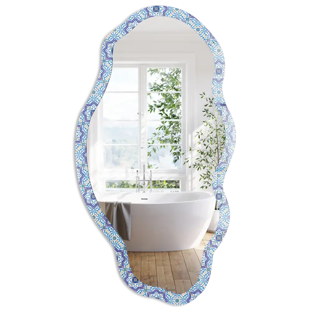 Miroir encadré avec impression de motif de méditation forme irrégulière
