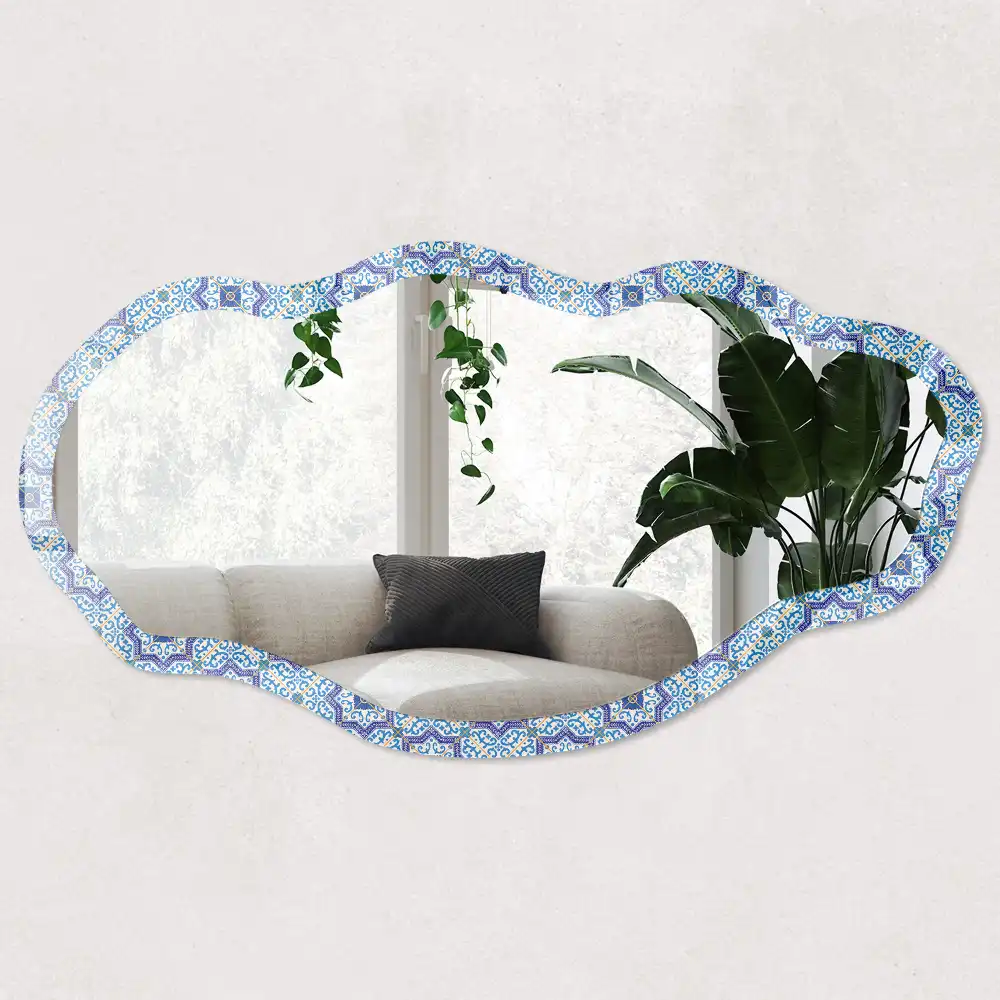 Miroir encadré avec impression de motif de méditation forme irrégulière