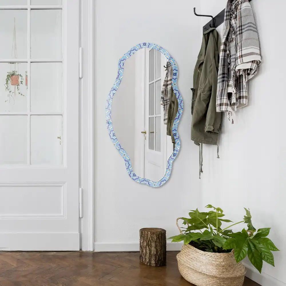 Miroir encadré avec impression de motif de méditation forme irrégulière