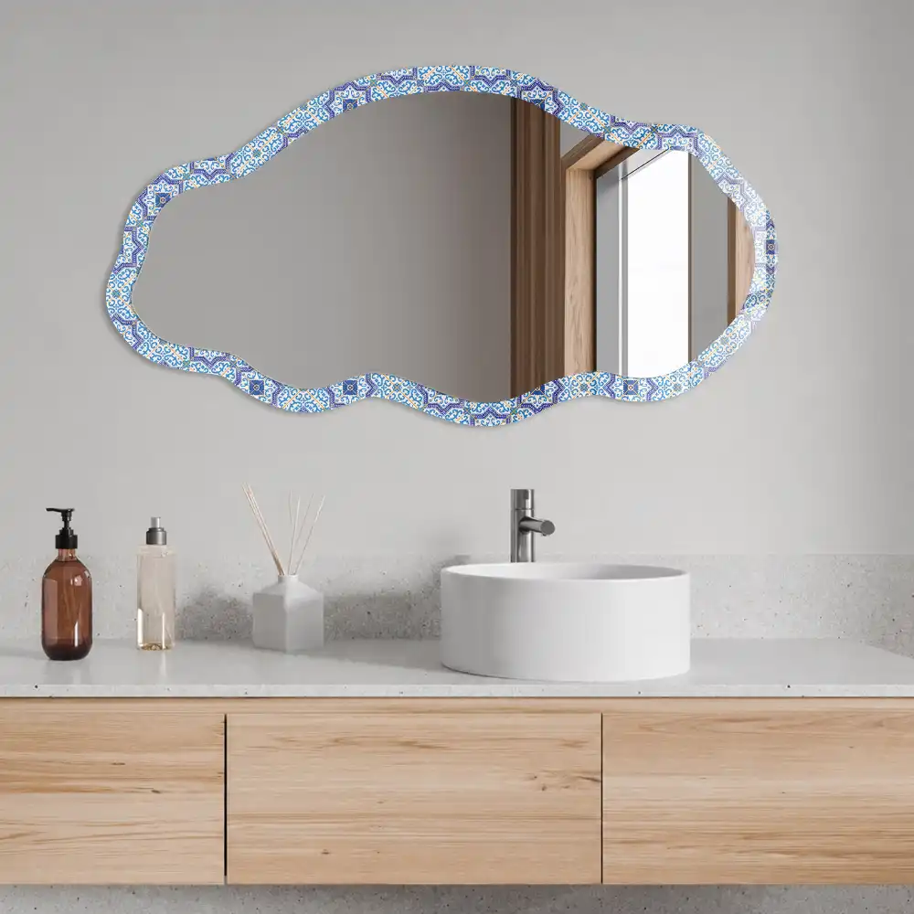 Miroir encadré avec impression de motif de méditation forme irrégulière