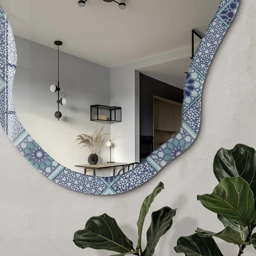 Miroir décoratif irrégulier à motif géométrique