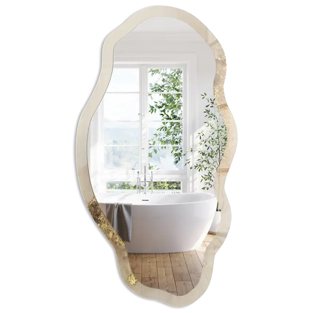 Miroir encadré à impression artistique aux formes abstraites irrégulières
