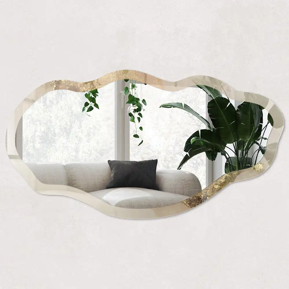 Miroir encadré à impression artistique aux formes abstraites irrégulières