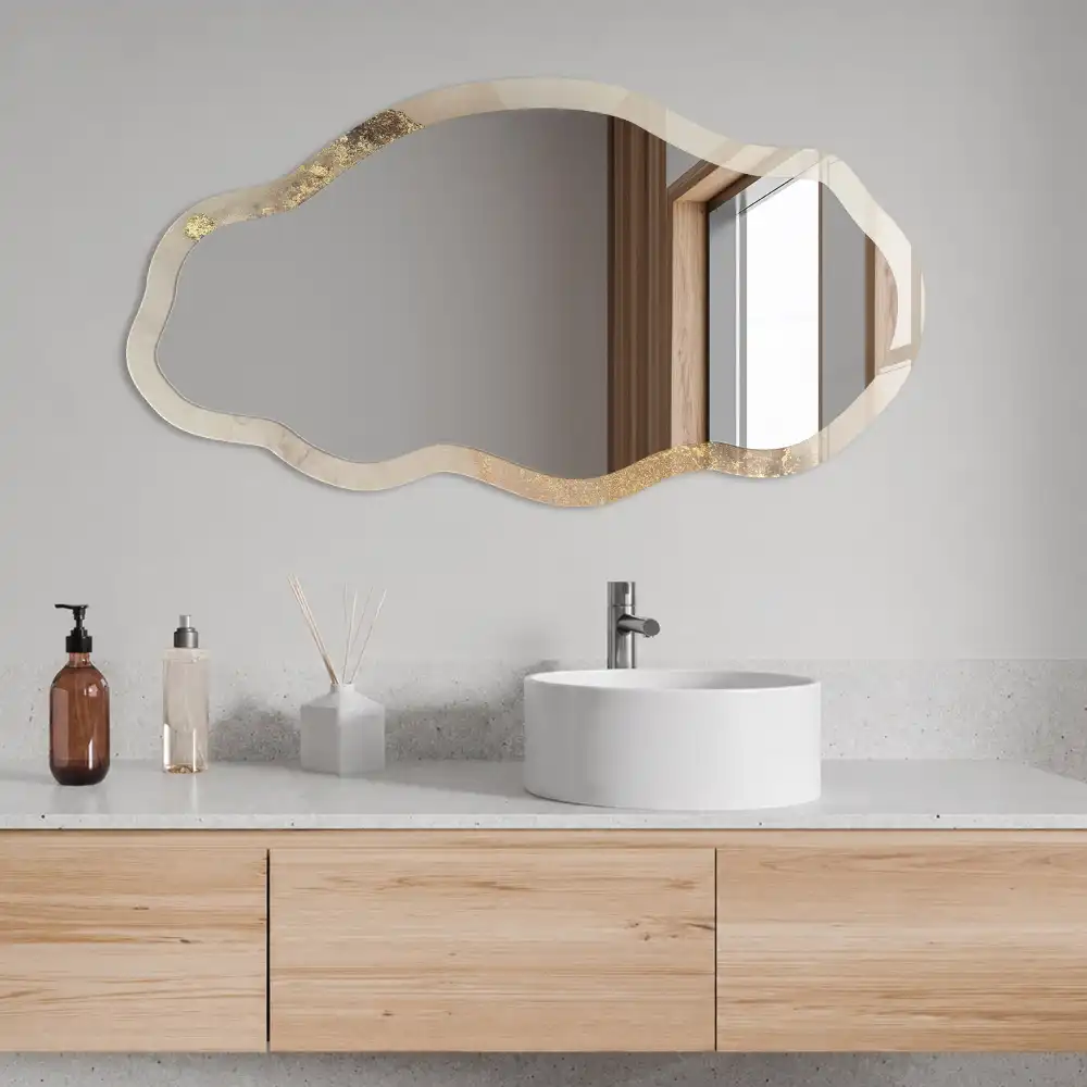 Miroir encadré à impression artistique aux formes abstraites irrégulières