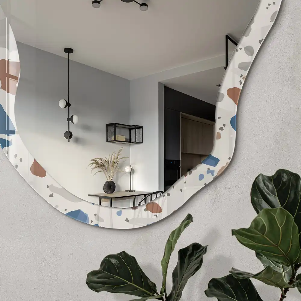 Miroir irrégulier à motif mosaïque effet pierre