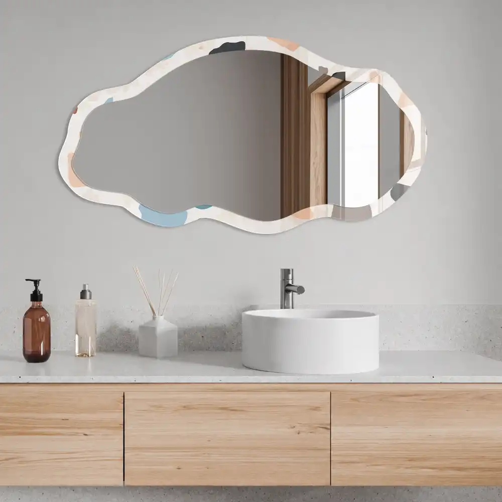 Miroir encadré avec impression terrazzo artistique de forme irrégulière