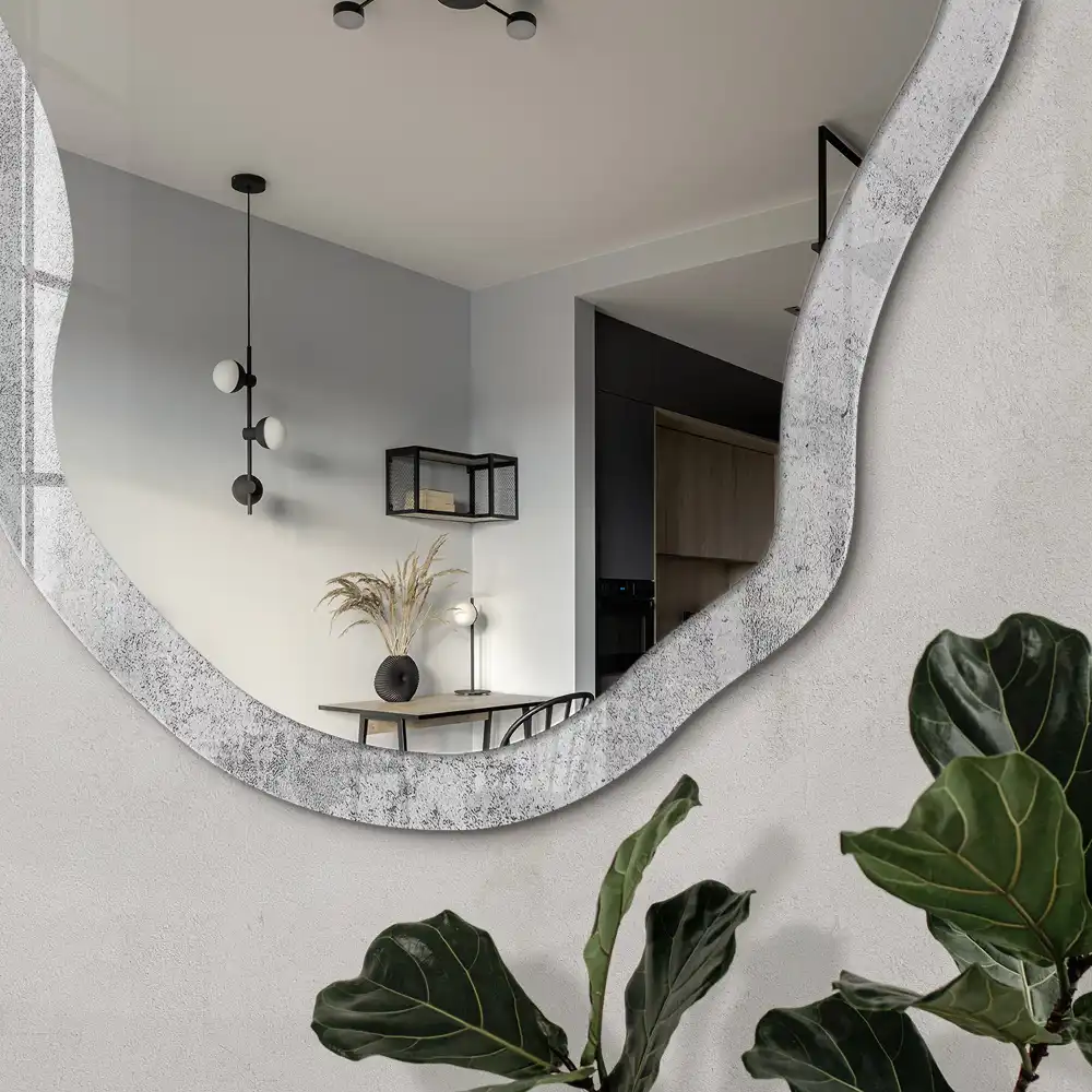 Miroir encadré à impression forme irrégulière élégance brute