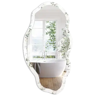 Miroir encadré à motif de feuilles aquarelle de forme irrégulière