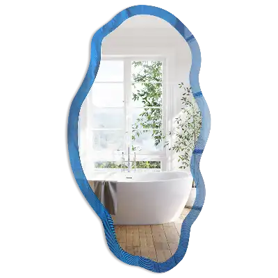 Miroir irrégulier à motif de plumes bleues