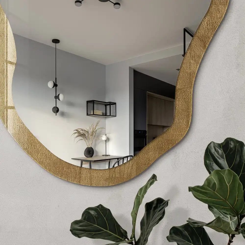 Miroir encadré à impression de forme irrégulière et texture chaleureuse
