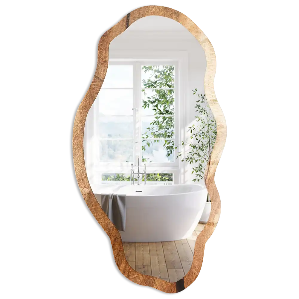 Miroir décoratif de forme irrégulière avec impression effet bois