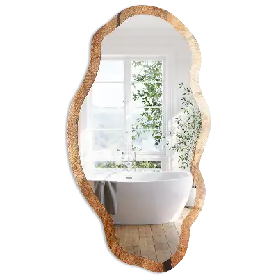 Miroir décoratif de forme irrégulière avec impression effet bois