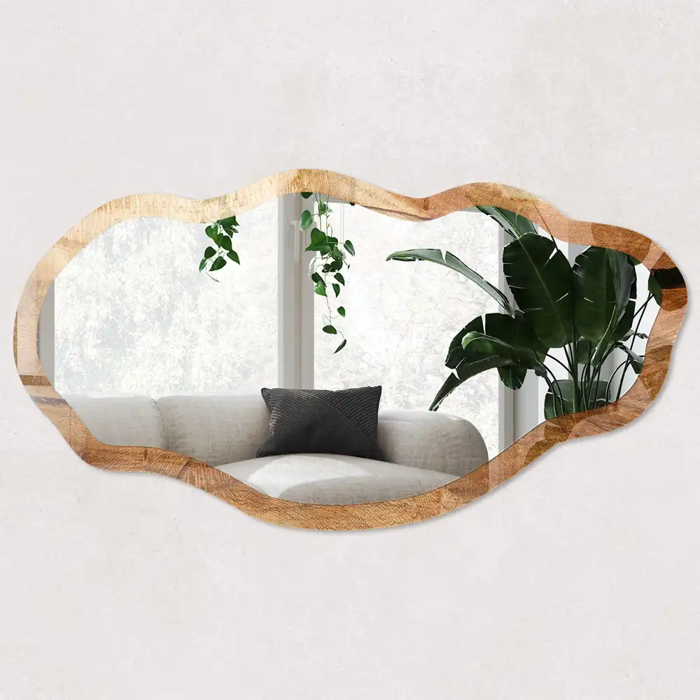 Miroir décoratif de forme irrégulière avec impression effet bois