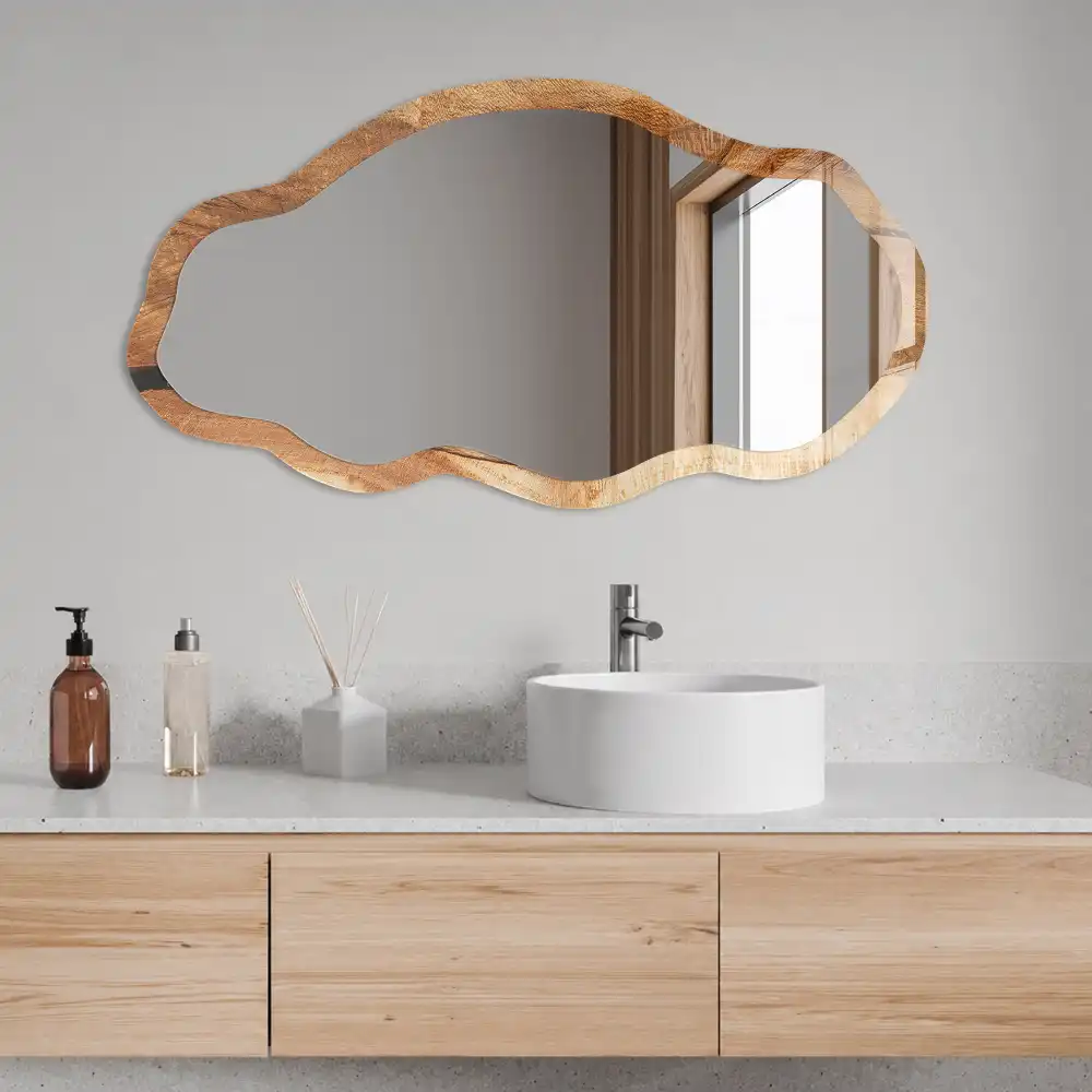 Miroir décoratif de forme irrégulière avec impression effet bois