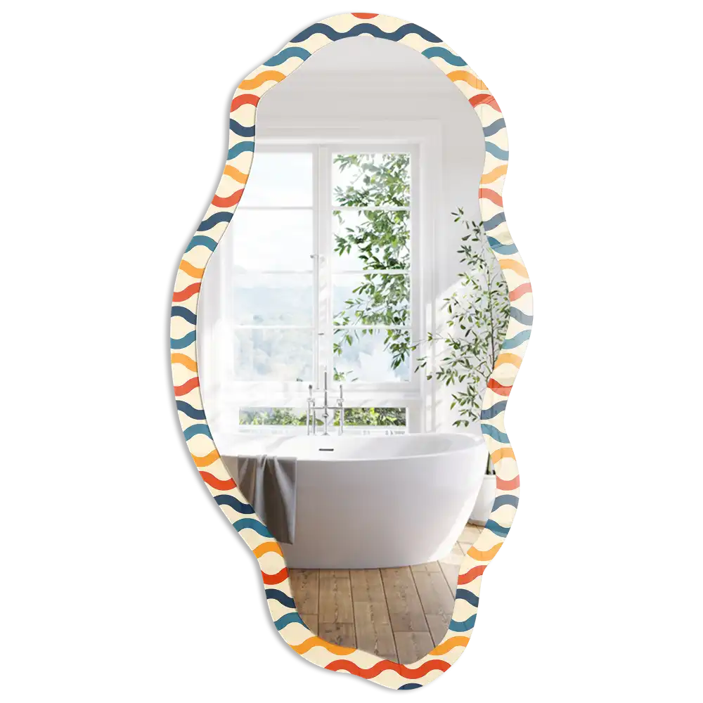 Miroir encadré à impression forme irrégulière motif énergie des vagues