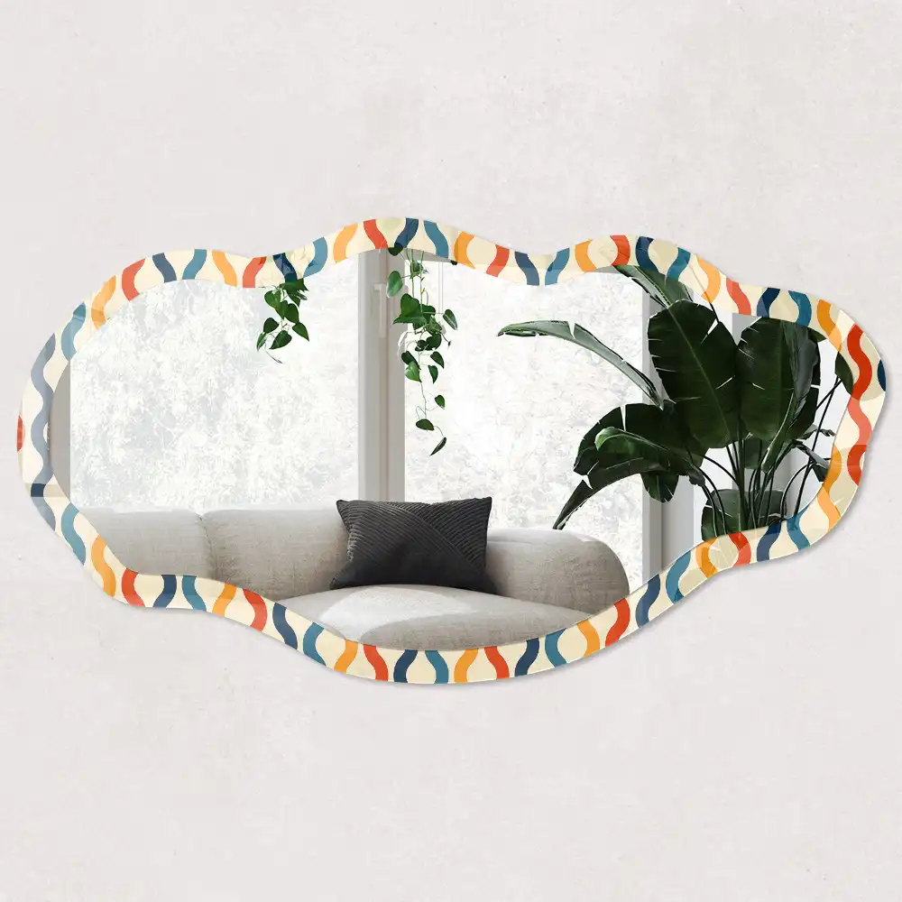 Miroir encadré à impression forme irrégulière motif énergie des vagues