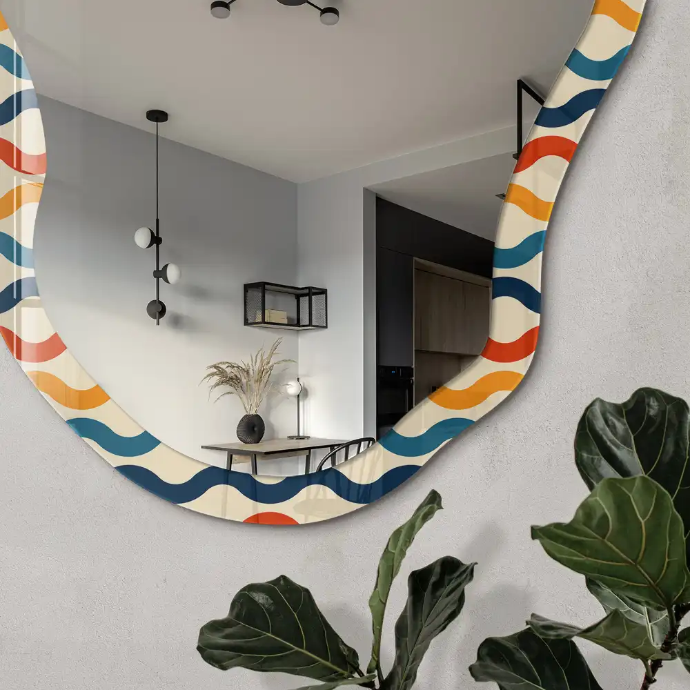 Miroir encadré à impression forme irrégulière motif énergie des vagues