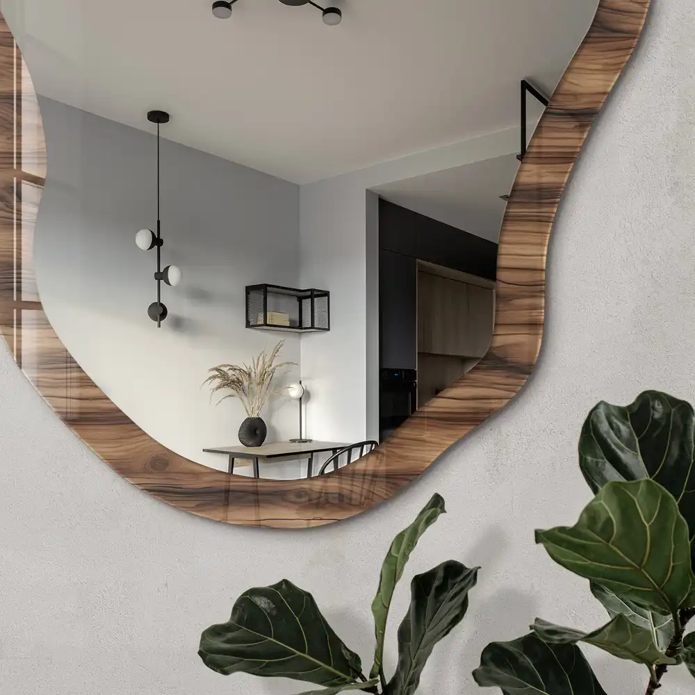 Miroir irrégulier aspect bois