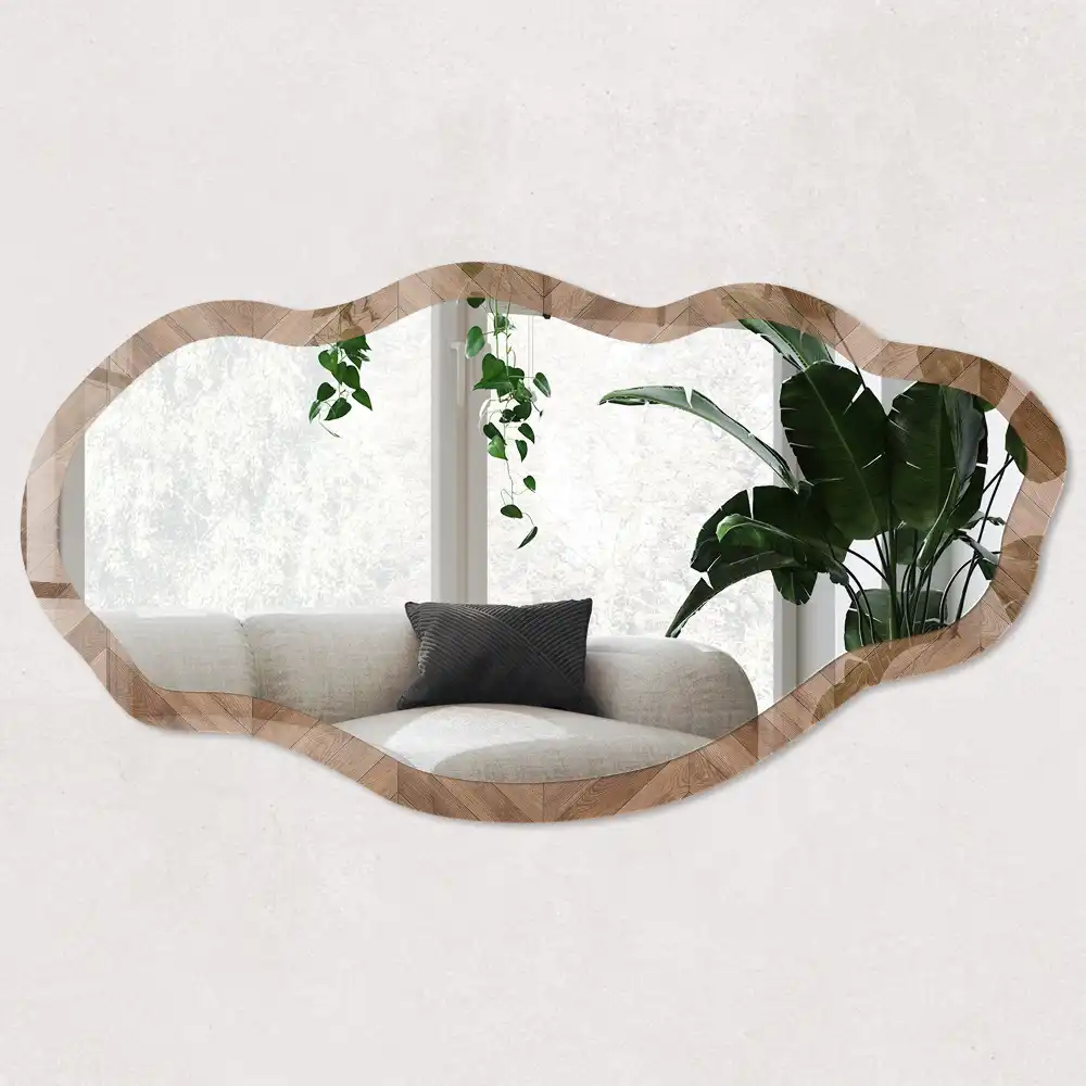 Miroir irrégulier à motif bois