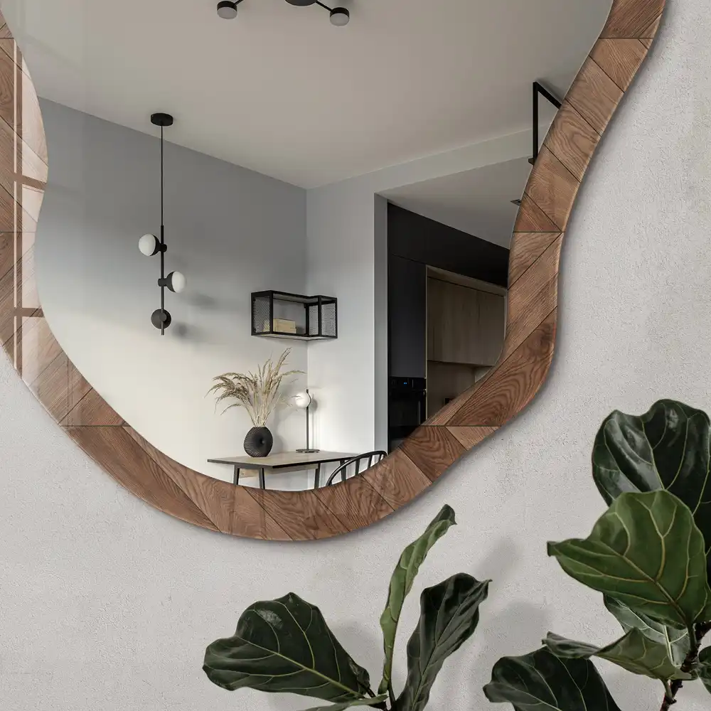 Miroir irrégulier à motif bois