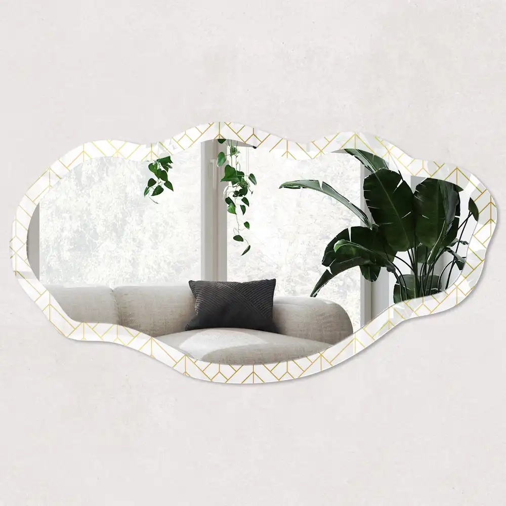 Miroir encadré à impression géométrique irrégulière