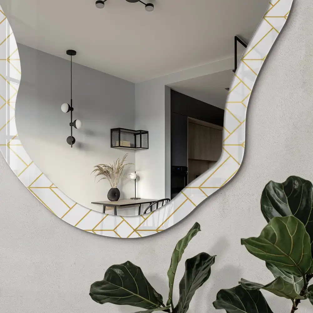 Miroir encadré à impression géométrique irrégulière