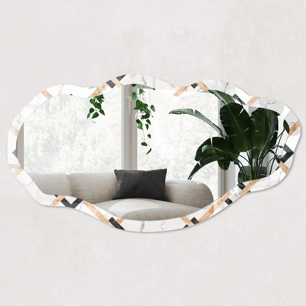 Miroir encadré à impression géométrique de forme irrégulière